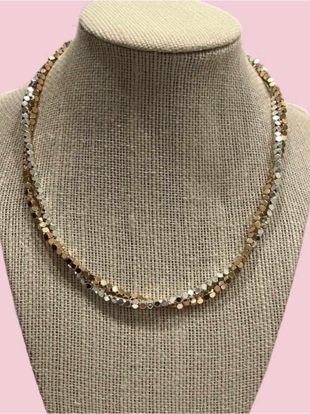 Two-Tone Gold & Silver Faceted Bead Necklace for Women